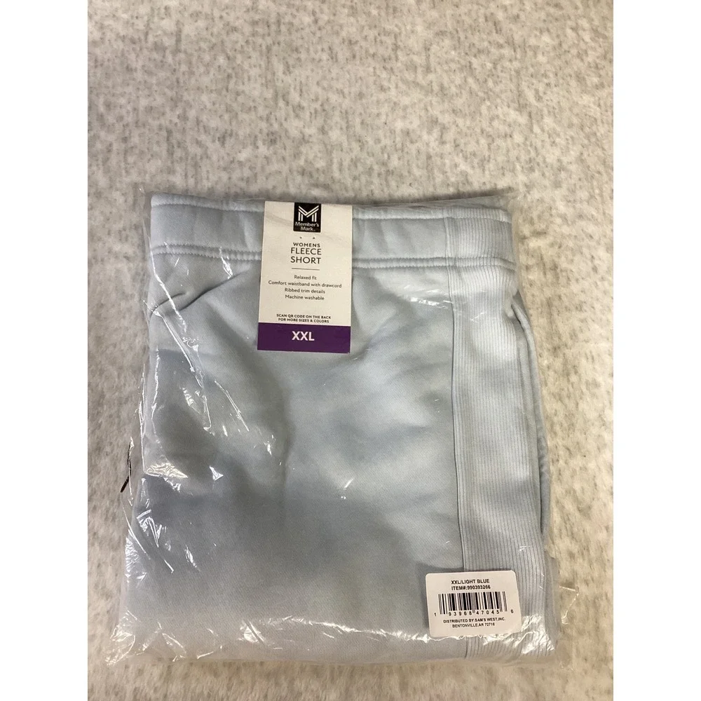 Members Mark Womens Fleece Shorts Light Blue Relaxed Fit XXL NWT 390393266‎
